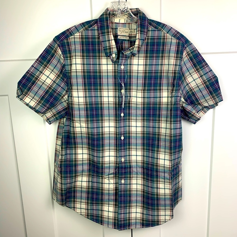 NWT J Crew Men’s Button Front Short Sleeve Shirt Green Plaid S L preppy heritage